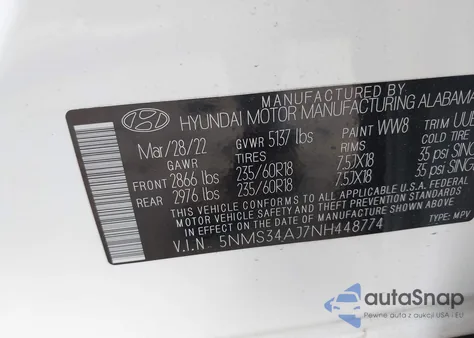 2022 Hyundai Santa Fe Sel z USA, uszkodzony, nr VIN 5NMS34AJ7NH448774